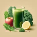 A photo of a green juice made with kale, apple and lemon
